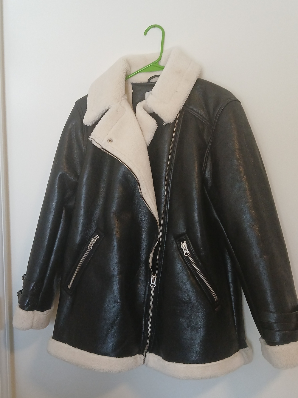 Jason Wu Black Faux Leather Jacket with Cream Shearling